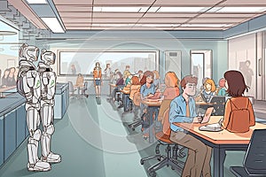 The robot teacher is teaching the lesson. AI Generated photo