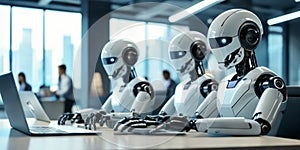 Robot team working in the office instead human, Future technology concept_