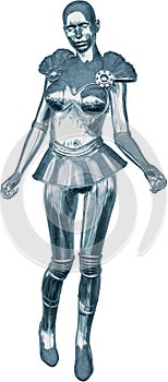 Robot Technology Chrome Woman Isolated