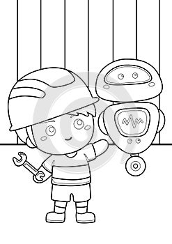 Robot theme coloring pages for kids and adult