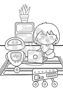 Robot theme coloring pages for kids and adult