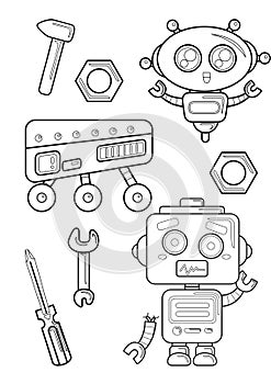 Robot theme coloring pages for kids and adult