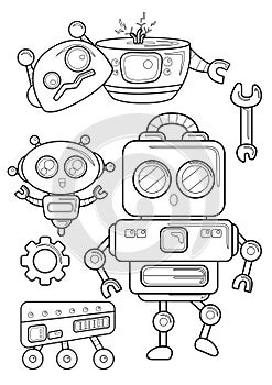 Robot theme coloring pages for kids and adult