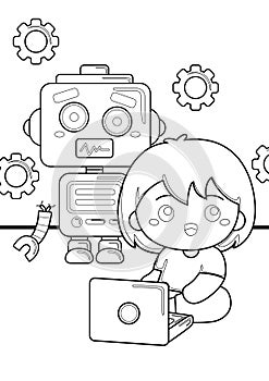 Robot theme coloring pages for kids and adult photo