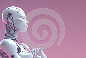 Robot thinking technology science on minimalism pastel background abstract. Cute 3d rendering of android.