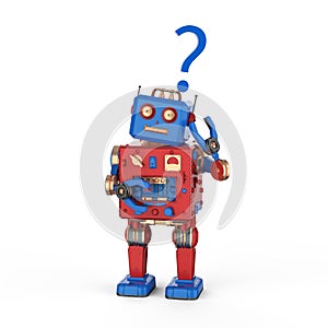 Robot tin toy with question mark