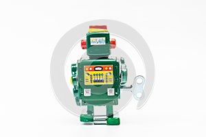 Robot tin toy on white background