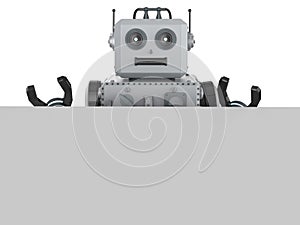 Robot tin toy with white blank paper