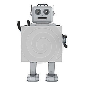 Robot tin toy with white blank paper