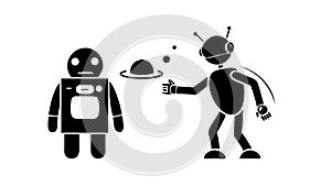 Robot-to-Robot Interaction Vector, Advanced AI and Automation in Service Icon, vector design Generative AI