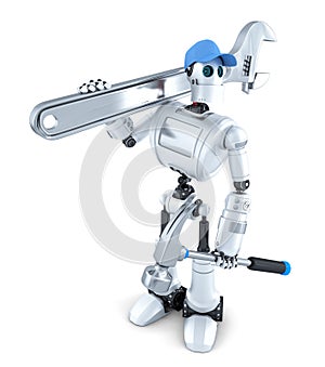 Robot with tools. Isolated. Contains clipping path