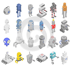 Robot transformer icons set, isometric style