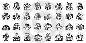 Robot-transformer icons set, outline style