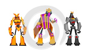 Robot Transformers Set, Powerful Robots, Fantasy Cyborg Soldier or Superheroes Cartoon Vector Illustration