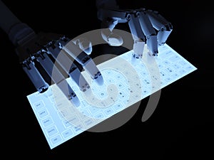 Robot typing on fluorescent keyboard