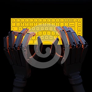 Robot typing on fluorescent keyboard