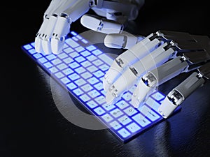 Robot typing on keyboard