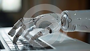 A robot is typing on a keyboard by AI generated image