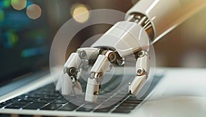 A robot is typing on a keyboard by AI generated image