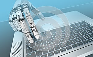 Robot typing laptop keyboard