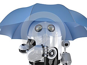 Robot with umbrella. Technology concept. Contains clipping path