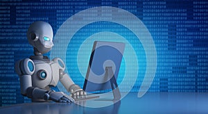 Robot using a computer with binary code, artificial intelligence