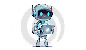 Robot using tablet technology AI assistant.