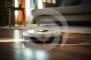 Robot vacuum cleaner in a beautiful smart home