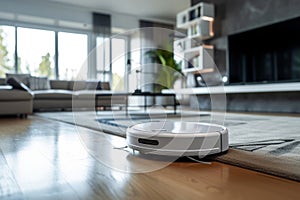 Robot vacuum cleaner in a beautiful smart home