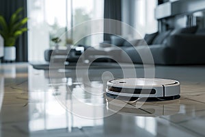 Robot vacuum cleaner in a beautiful smart home