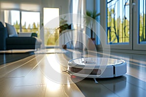 Robot vacuum cleaner in a beautiful smart home