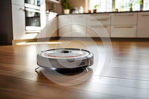 Robot vacuum cleaner in a modern kitchen