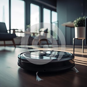 Robot Vacuum Cleaner in Modern Living Room