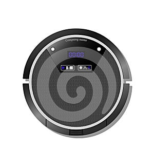 Robot vacuum cleaner with a touch screen. view from above.