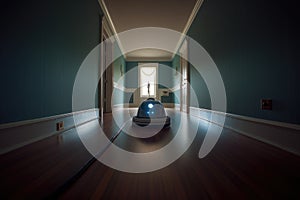 robot vacuum navigating through narrow hallway