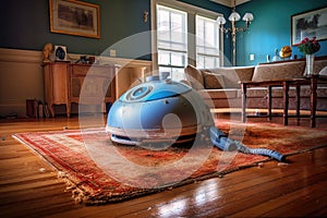 robot vacuum stuck on a rug, showcasing limitations