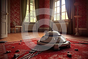 robot vacuum stuck on a rug, showcasing limitations