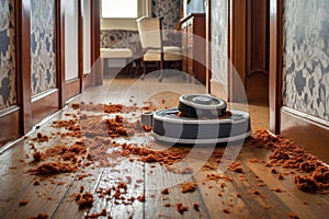 robot vacuum tackling pet hair on carpeted stairs