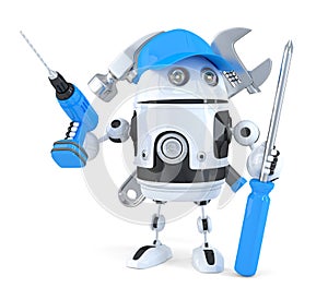 Robot with various tools. Technology concept. . Contains clipping path photo