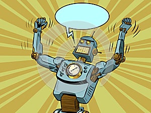 Robot villain in a winning pose. Technological progress. The comic villain character photo