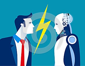 Robot vs human, humanity and technology. Concept business vector, Future, Robotic