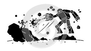Robot vs monster, symbolizing epic battle, vector design Generative AI