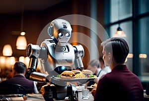 Robot waiter serving food at a restaurant.