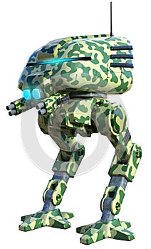 robot Warrior, military device armed with guns, 3d illustration