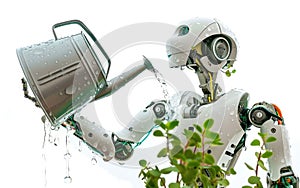 The Robot Waterer, Isolated on White Background, Generative Ai