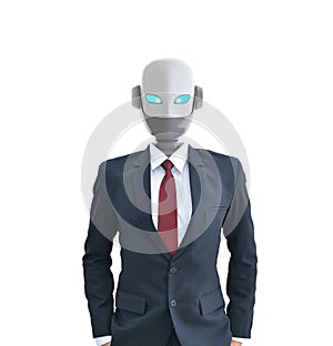 Robot wear a suit isolated on white, artificial intelligence