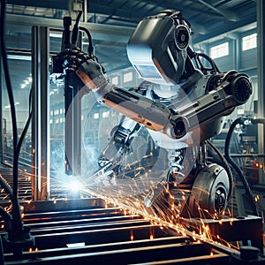 Robot welder welds a part at a car factory