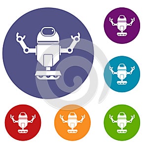 Robot on wheels icons set