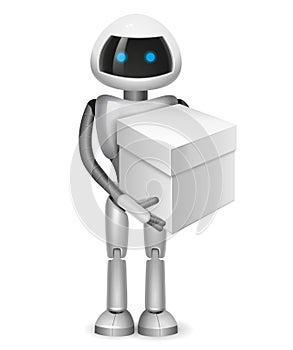 Robot with white cardboard box