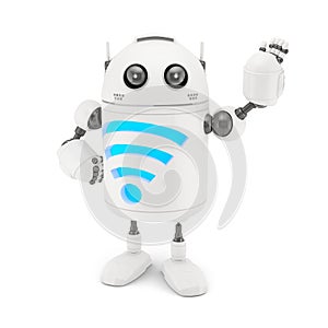 Robot with WiFi symbol. Isolated on white background